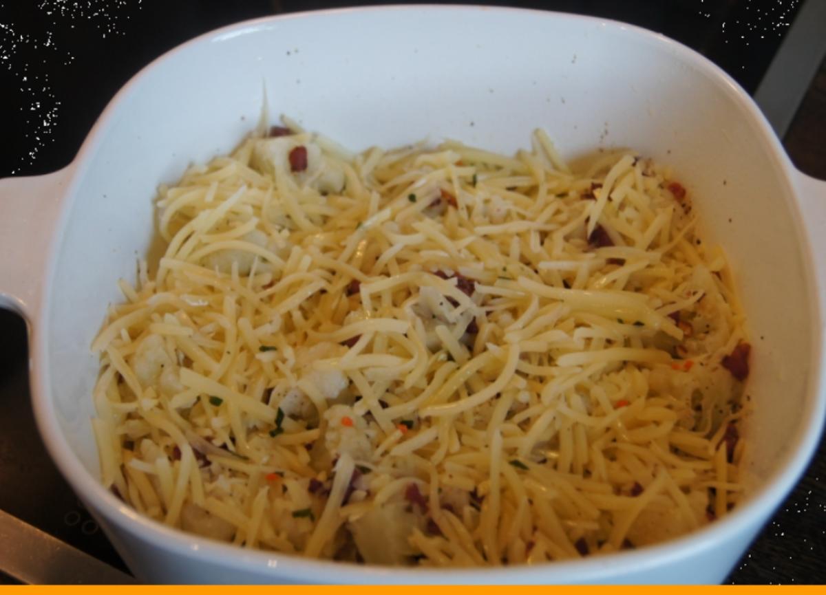 Paprikabuletten mit Sauce, Blumemkohlgratin und Kartoffelpilzen - Rezept - Bild Nr. 1730