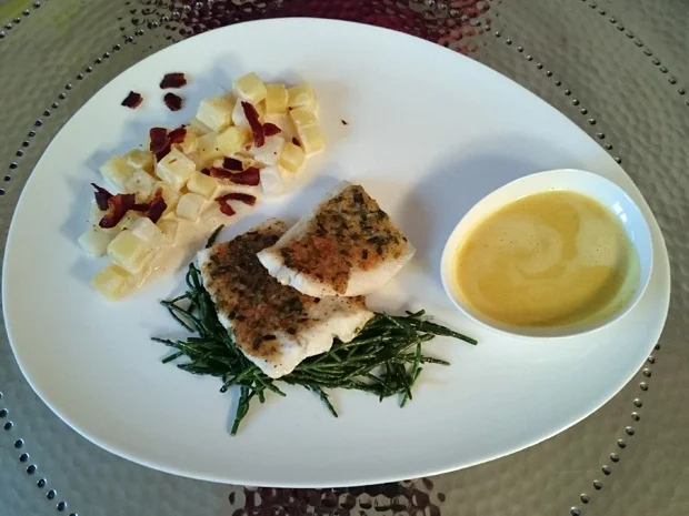 Zander auf Queller mit Kohlrabigemüse und Safransoße - Rezept - Bild Nr. 1824