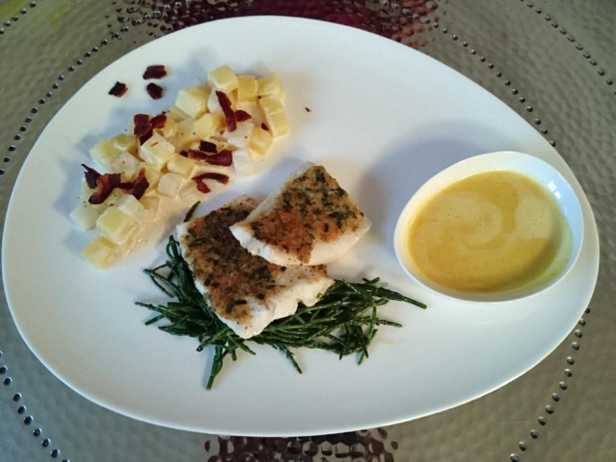 Zander auf Queller mit Kohlrabigemüse und Safransoße - Rezept - kochbar.de