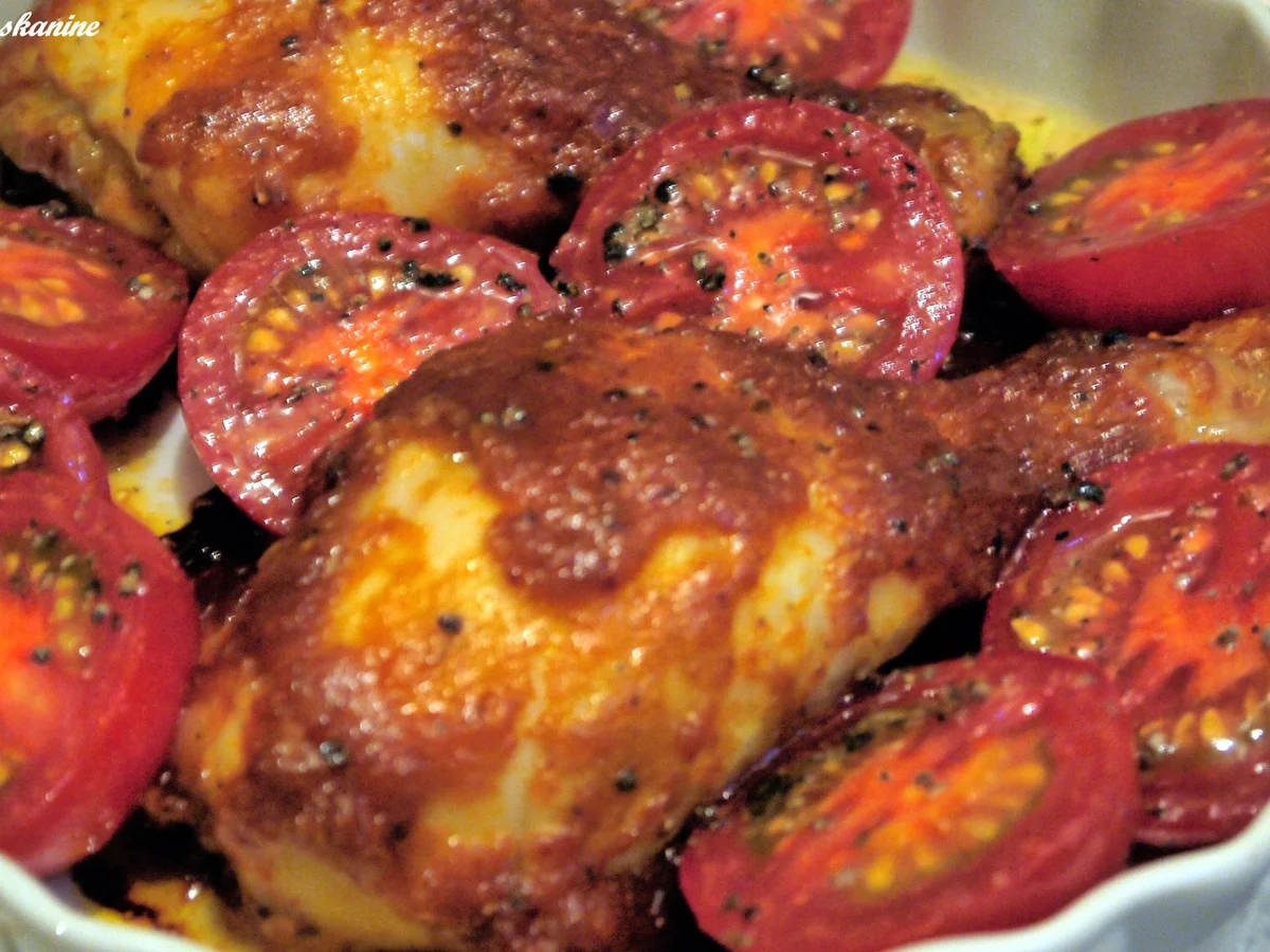 Marinierte Hähnchenunterschlegl mit Ofentomaten und Süßkartoffel-Sticks - Rezept - Bild Nr. 1915