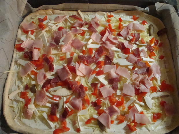 Bunte Pizza mit Quark- Öl-Teig pikant - Rezept - kochbar.de