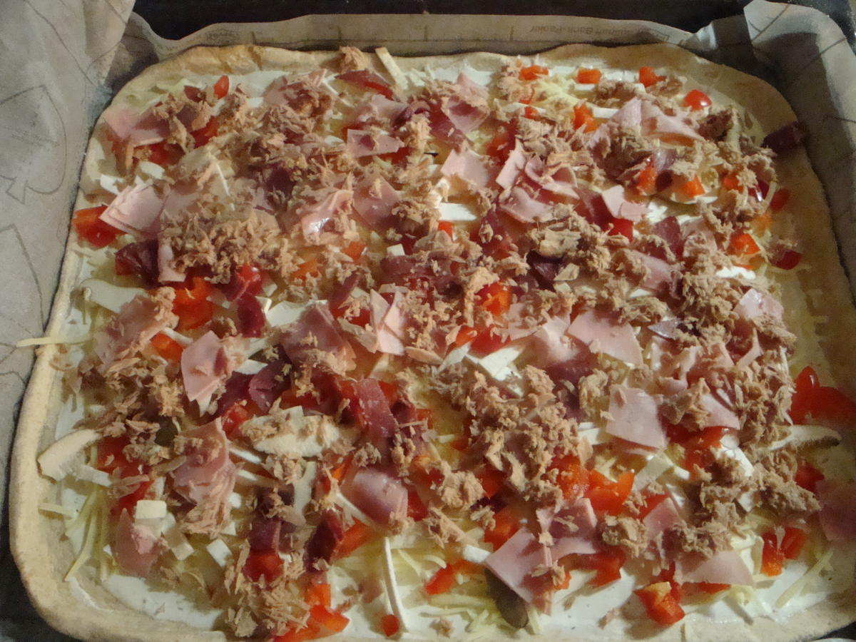 Bunte Pizza mit Quark- Öl-Teig pikant - Rezept - Bild Nr. 2050