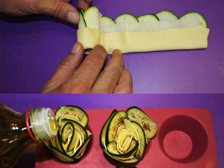 Zucchiniblümchen mit Grana Padano an Karotten-Ingwer Brunoise - Rezept