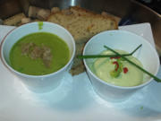 Kalte Avocado-Joghurt-Suppe und warme Riesling-Erbsen-Schaum-Suppe mit Chili und Limette - Rezept - Bild Nr. 2301