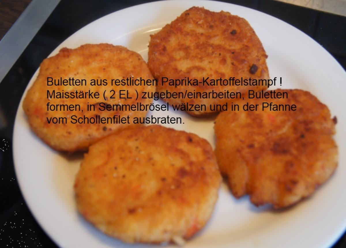 Schollenfilet mit Sellerienudeln und Paprika-Kartoffelstampf - Rezept - Bild Nr. 2404
