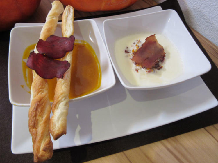 Süppchen mit Mostbröckli in zwei Varianten Käse- und Kürbissuppe - von ...