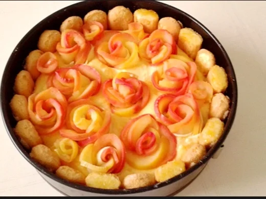 Apfelrosen Kuchen  mit Vanillecreme - Rezept - Bild Nr. 2768