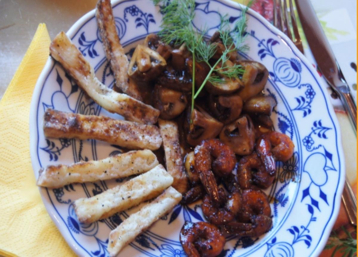 Crevetten mit Champignons und Selleriepommes - Rezept - Bild Nr. 2784