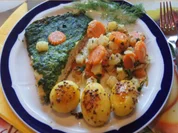 Wildlachsfilet mit Zwiebel-Möhren-Sellerie-Gemüse und Korianderkartoffeln - Rezept - Bild Nr. 2794