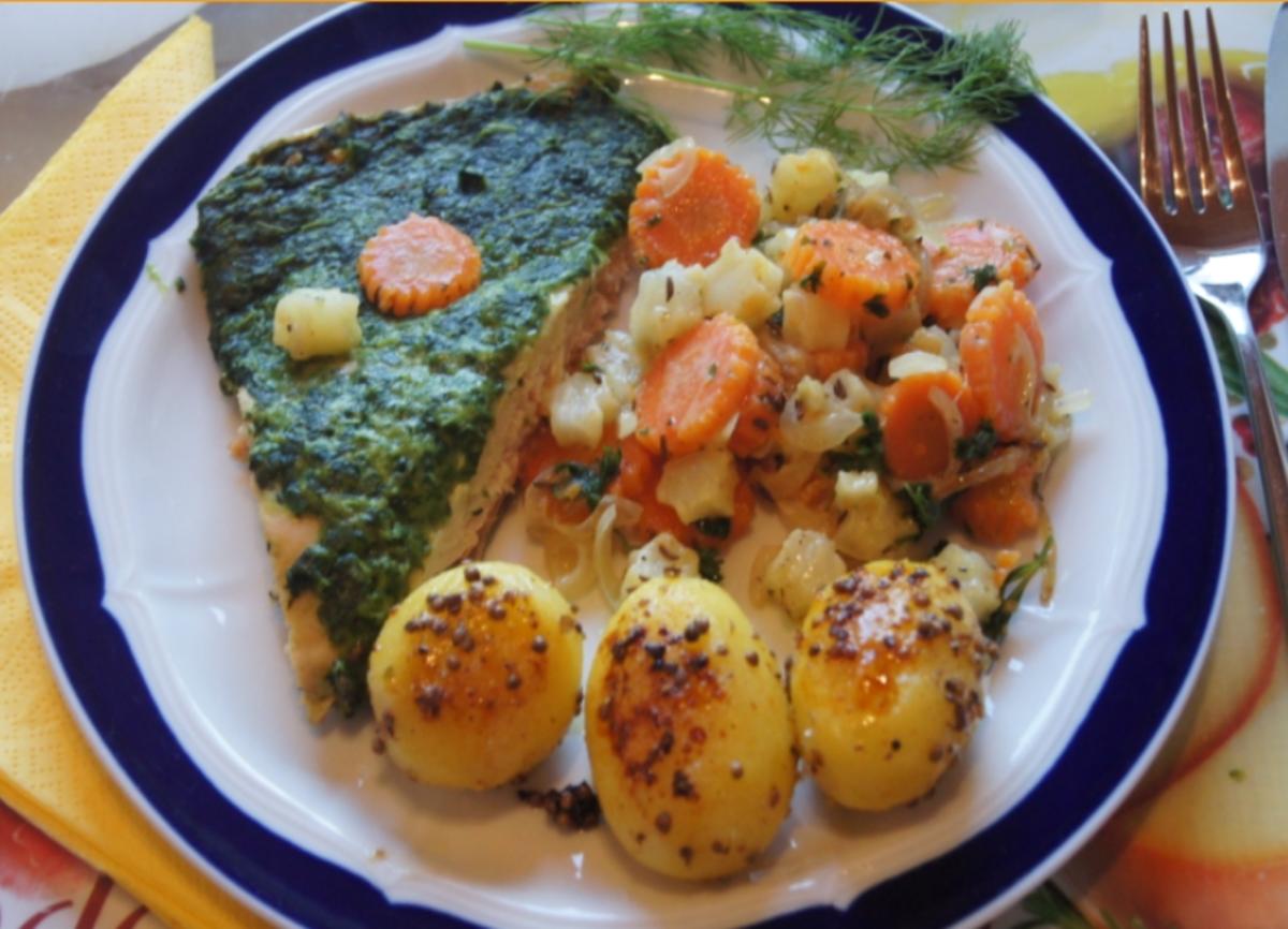 Bilder für Wildlachsfilet mit Zwiebel-Möhren-Sellerie-Gemüse und Korianderkartoffeln - Rezept