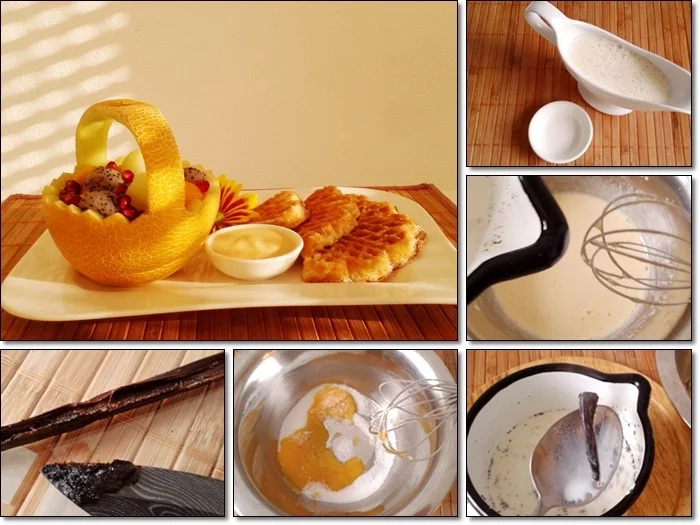 Waffeln mit Bourbon-Vanillesauce und  exotischem Obstkörbchen - Rezept - Bild Nr. 2983