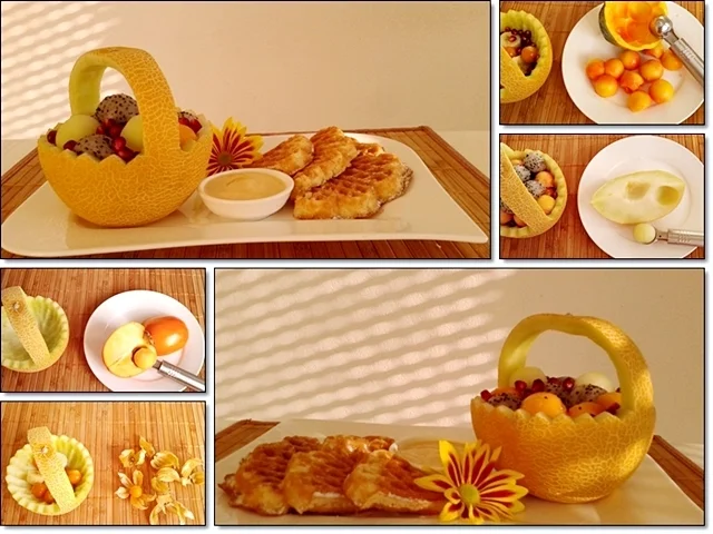 Waffeln mit Bourbon-Vanillesauce und  exotischem Obstkörbchen - Rezept - Bild Nr. 2990