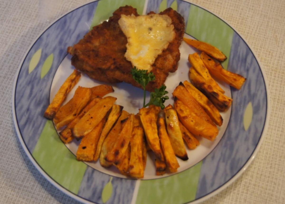 Bilder für Kalbsschnitzel mit Süßkartoffel Pommes frites - Rezept