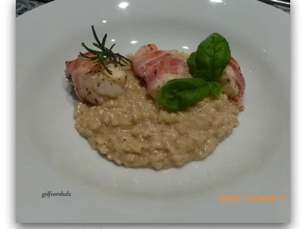 Seeteufel-Medaillons im Speckmantel mit Vanille-Knoblauch-Risotto - Rezept - Bild Nr. 3512