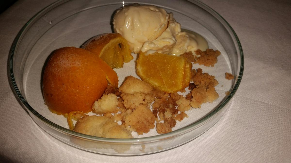 Gewürzmandarine mit Mandarinensorbet, Thymianeis und Buttercrumble - Rezept - Bild Nr. 4356