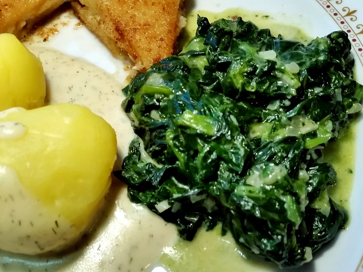 Rezept: Dill-Rahmsoße zu gebratenem Fisch und Blattspinat Bild Nr. 3538 Dill-Rahmsoße zu gebratenem Fisch und Blattspinat - Rezept - Bild Nr. 3538