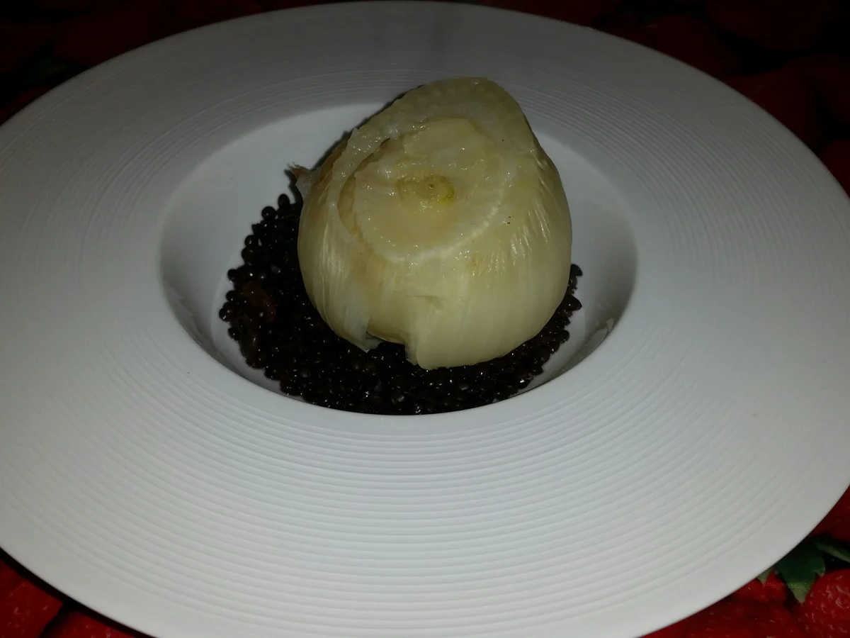 Rezept: Fenchel im Salzteig gebacken auf Belugalinsen mit Bratapfelvinaigrette Bild Nr. 3877 Fenchel im Salzteig gebacken auf Belugalinsen mit Bratapfelvinaigrette - Rezept - Bild Nr. 3877