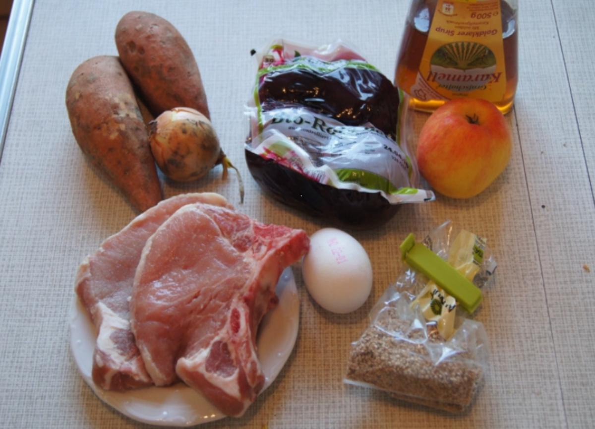 Sesam-Kotelett mit Süßkartoffelstampf und Rote Bete Salat - Rezept - Bild Nr. 3941