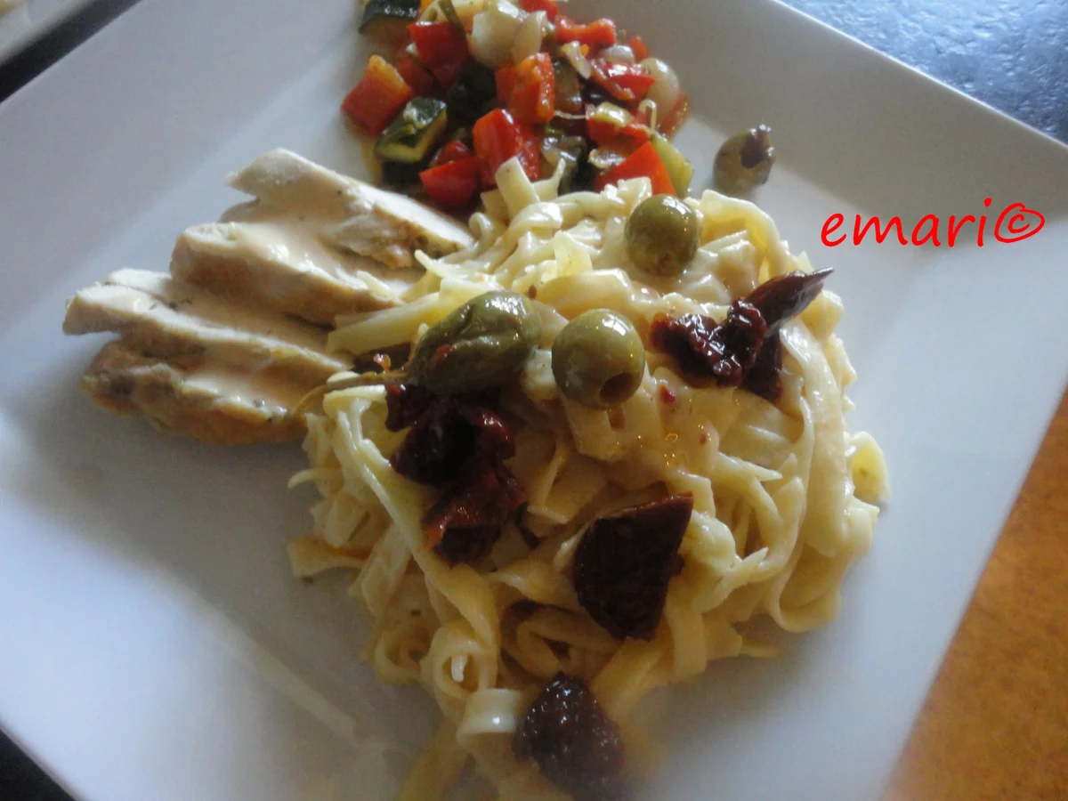 Rezept: Mediterane Putenpfanne mit Parpadelle in Zitronensauce Bild Nr. 3949 Mediterane Putenpfanne mit Parpadelle in Zitronensauce - Rezept - Bild Nr. 3949