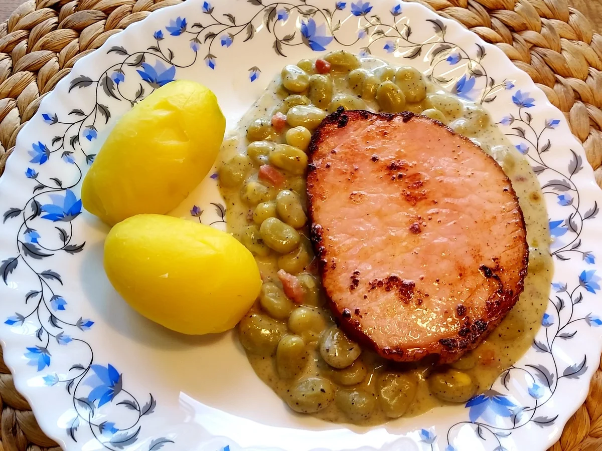 Kasseler Minutensteaks auf Dicken Bohnen ... - Rezept - Bild Nr. 3960