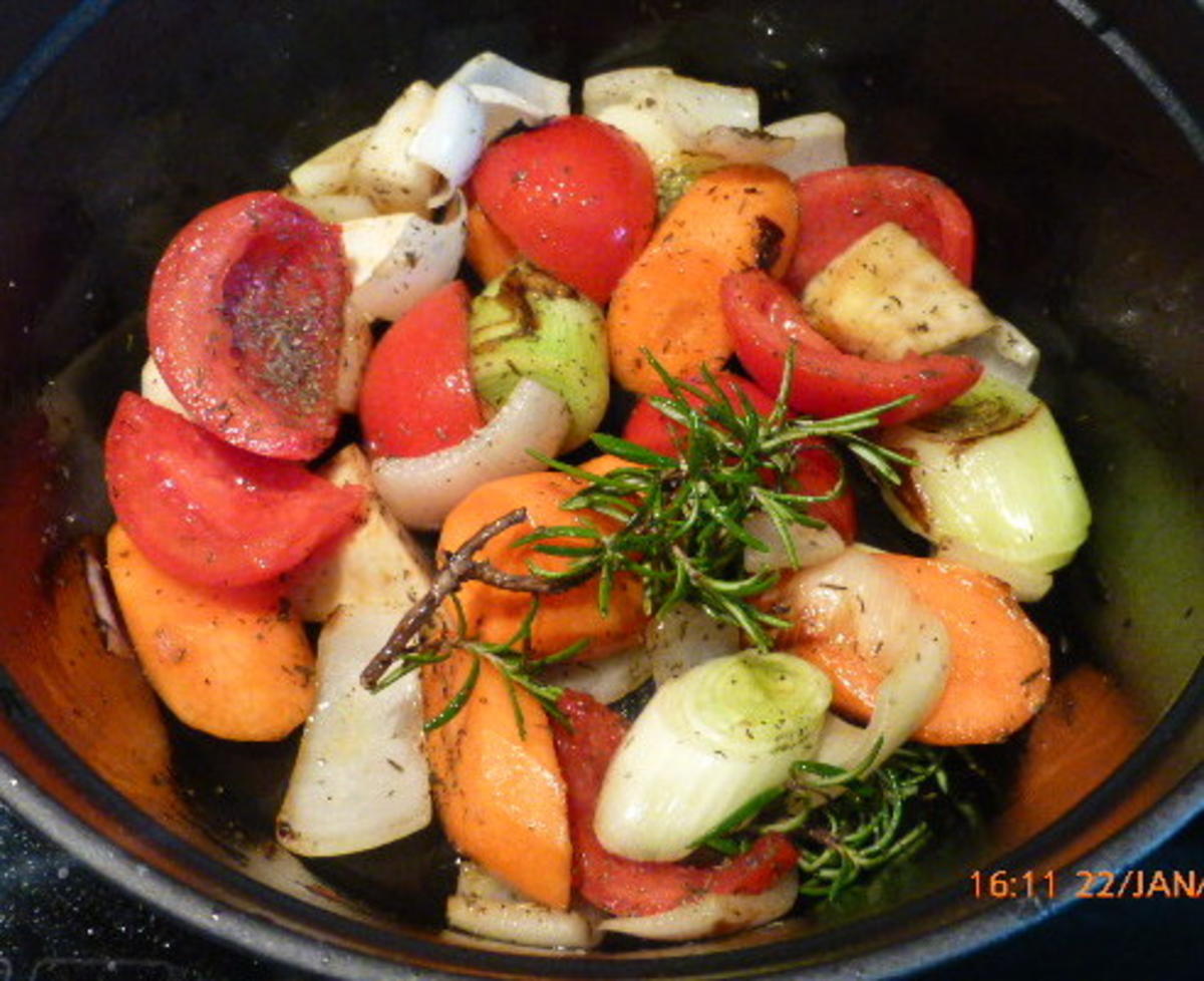 Gefüllter Schweinebauch mit Bohnen-Pilz-Salat - Rezept - Bild Nr. 4024