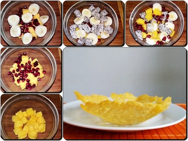 Früchtesalat mit roter Quinoa in Parmigiano Körbchen - Rezept - Bild Nr. 4042