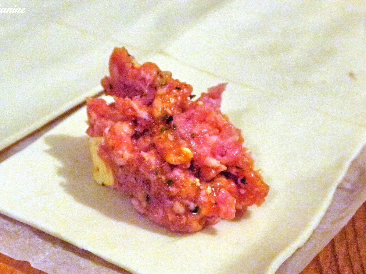 Blätterteigtaschen, mit Hackfleisch gefüllt - Rezept - Bild Nr. 4049