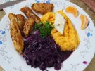 Gebackene Fischsticks mit Süßkartoffelstampf und Rotkohl - Rezept - Bild Nr. 4235