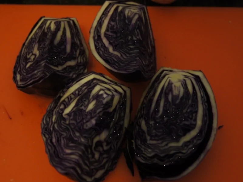 Gebackene Fischsticks mit Süßkartoffelstampf und Rotkohl - Rezept - Bild Nr. 4244