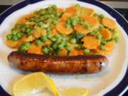 Bratwurst mit Erbsen-Möhrenblütengemüse - Rezept - Bild Nr. 4378