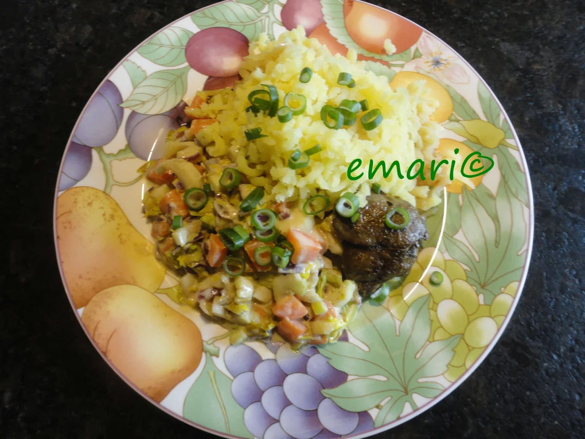 Senfgemüse mit Hühnerleber und Presskartoffel - Rezept - Bild Nr. 4389