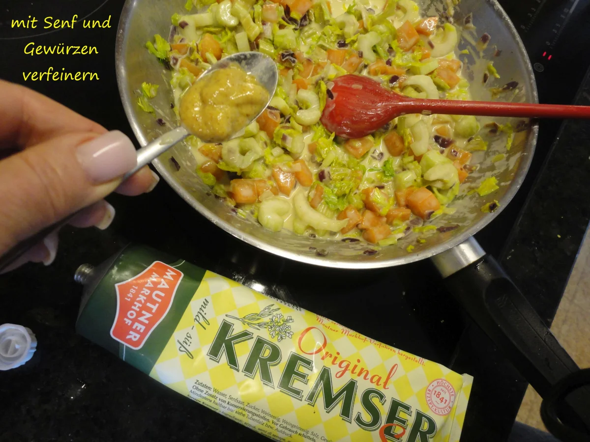 Senfgemüse mit Hühnerleber und Presskartoffel - Rezept - Bild Nr. 4395