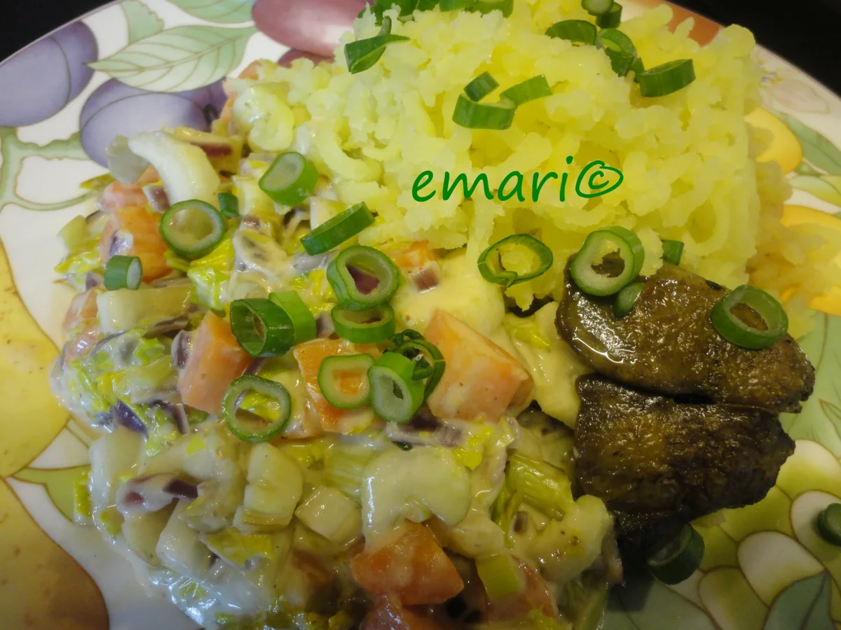 Senfgemüse mit Hühnerleber und Presskartoffel - Rezept - Bild Nr. 4397