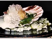 Rezept: Gebratene Jakobsmuscheln auf Reis-Wakame-Algensalat , Schaumsauce & โPerlenโ Bild Nr. 4431 Gebratene Jakobsmuscheln auf Reis-Wakame-Algensalat , Schaumsauce & โPerlenโ - Rezept - Bild Nr. 4431