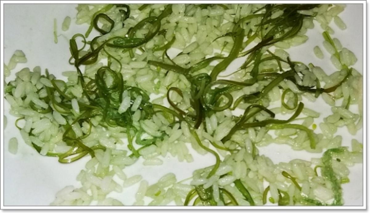 Gebratene Jakobsmuscheln auf Reis-Wakame-Algensalat , Schaumsauce  &  „Perlen“ - Rezept - Bild Nr. 4437