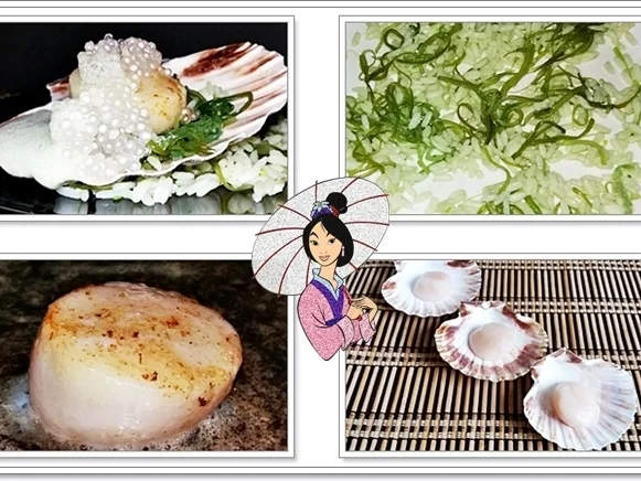 Rezept: Gebratene Jakobsmuscheln auf Reis-Wakame-Algensalat , Schaumsauce & „Perlen“ Bild Nr. 4439 Gebratene Jakobsmuscheln auf Reis-Wakame-Algensalat , Schaumsauce & „Perlen“ - Rezept - Bild Nr. 4439