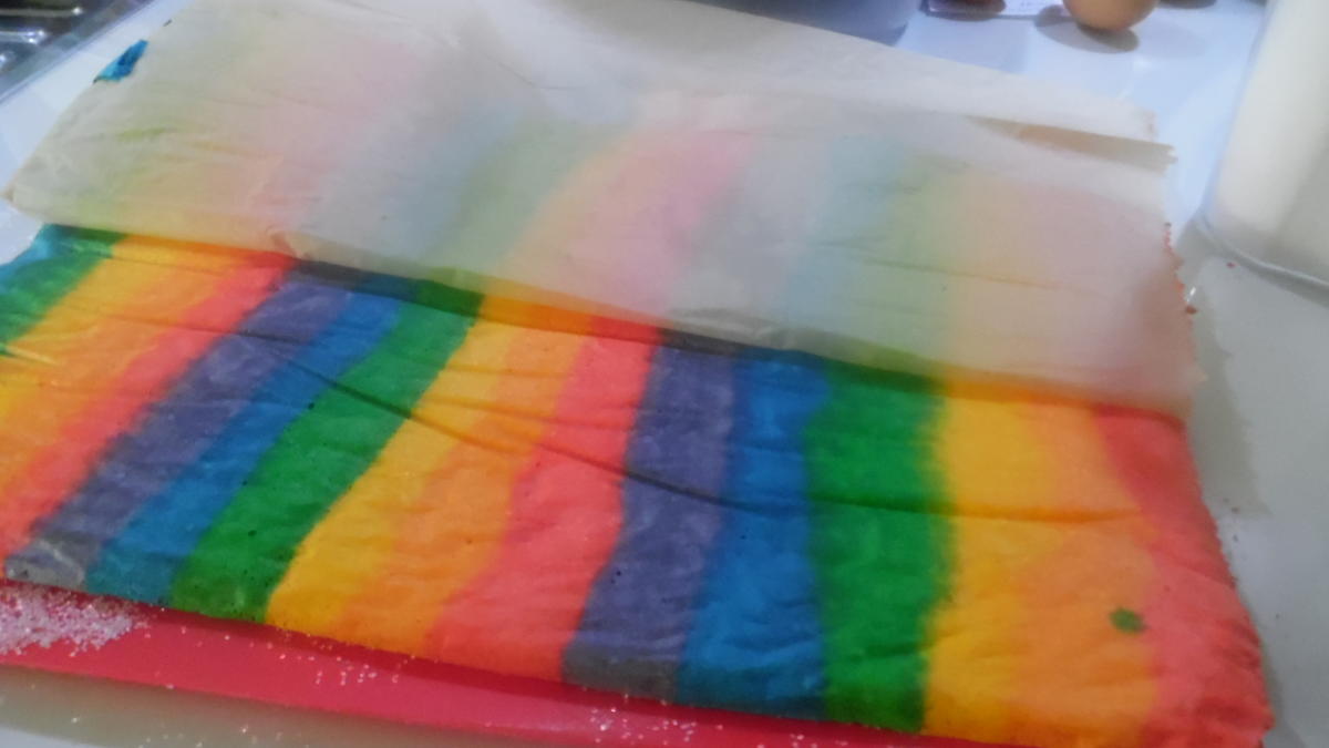 Regenbogen-Biscuit-Rolle (Rainbow Cake Roll) - Rezept - Bild Nr. 4607