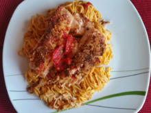 Lachs mit Kruste auf Tomatenspaghetti - Rezept - Bild Nr. 4734