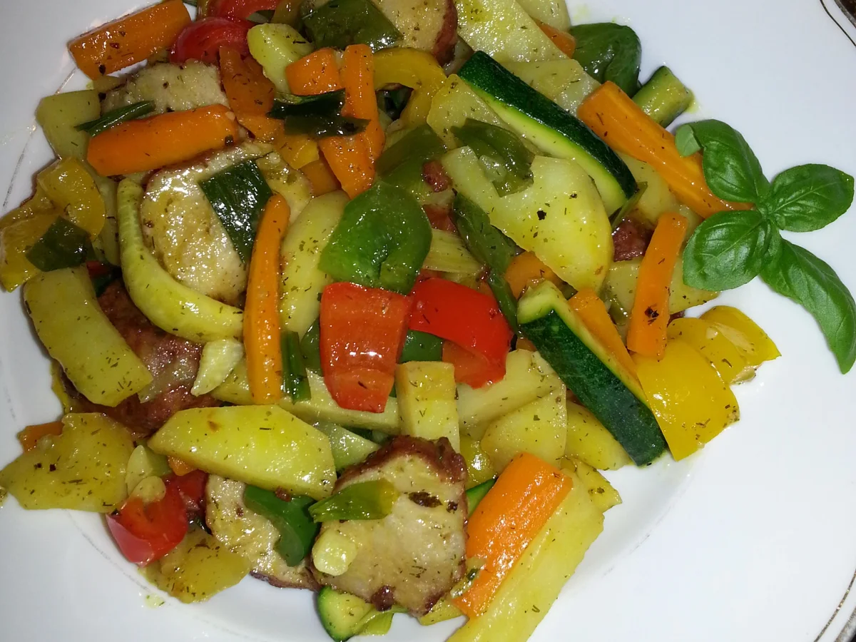 Gemüsepfanne mit Frikadellenbällchen - Rezept - Bild Nr. 4885