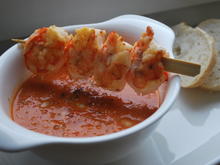 Cremige Tomaten-Bohnen-Suppe mit Garnelenspieß - Rezept - Bild Nr. 4930