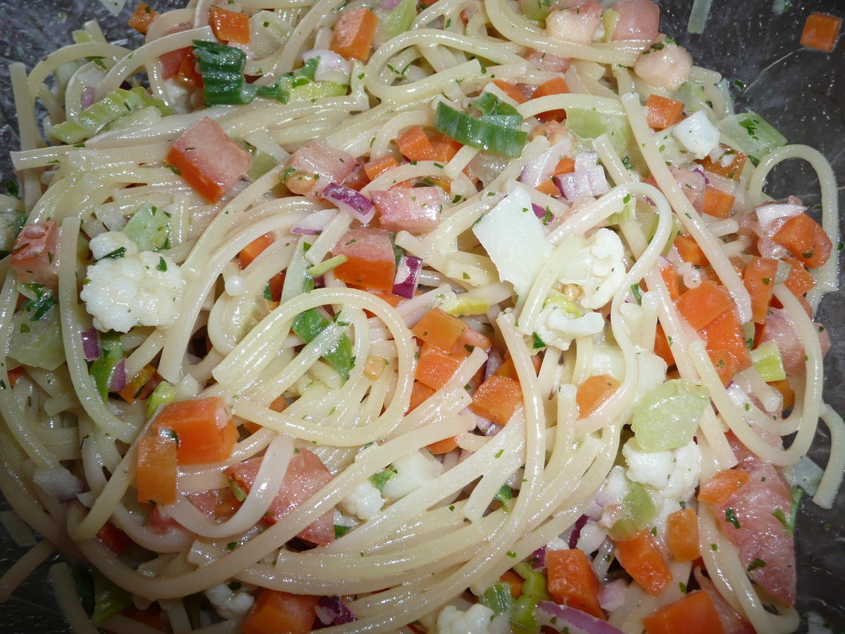 Spaghetti - Gemüsesalat lauwarm. - Rezept - Bild Nr. 5034