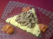 Safranrisotto mit Kräuterseitlingsauce und Kürbischutney - Rezept