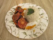 Rezept: Frikadellen ummantelt von Auberginen an Türkischem Reis Frikadellen ummantelt von Auberginen an Türkischem Reis - Rezept