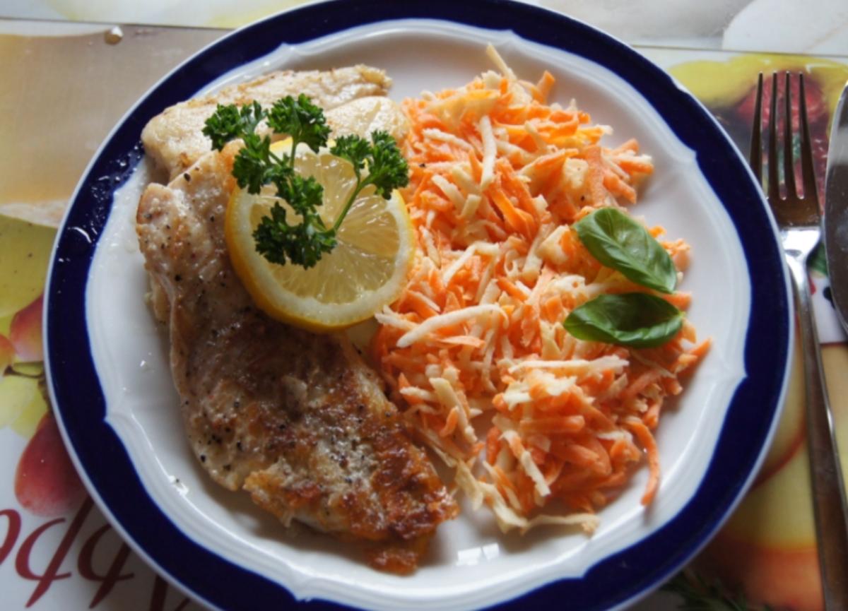 Fischfiletpfanne mit Möhren-Sellerie-Salat - Rezept