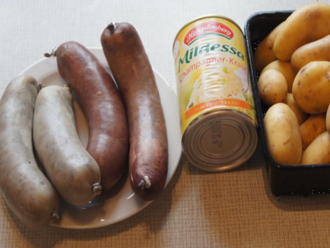 Wellwurst mit Kartoffeln und Sauerkraut - einfach - von MausVoh