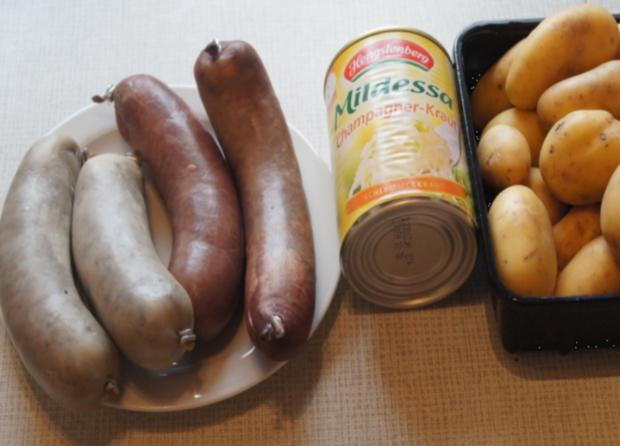 Wellwurst mit Kartoffeln und Sauerkraut