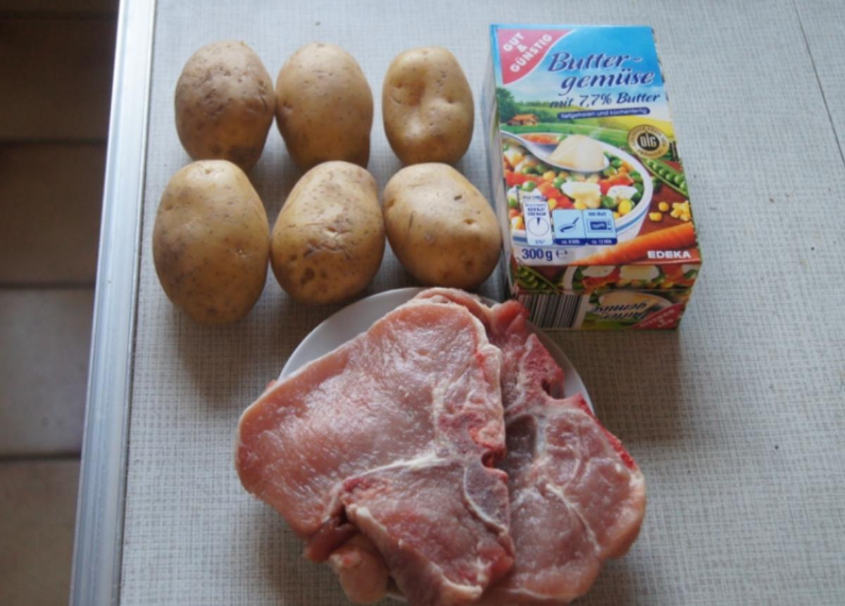 Kotelett mit Kartoffelpilzen und Buttergemüse - Rezept - Bild Nr. 2