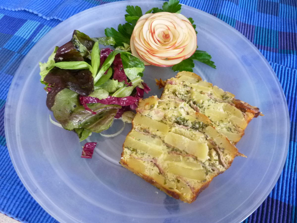 Kartoffelcake mit Käse und Speck. - Rezept