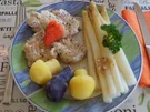 Kabeljaufilet mit Spargel und Kartoffelpilzen - Rezept