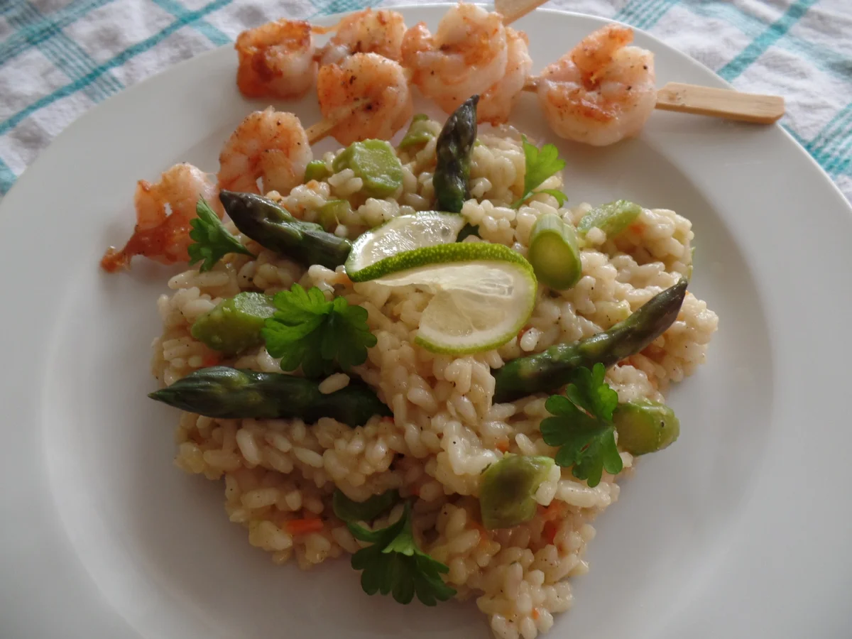 Rezept: Grünes Risotto mit Garnelen Grünes Risotto mit Garnelen - Rezept